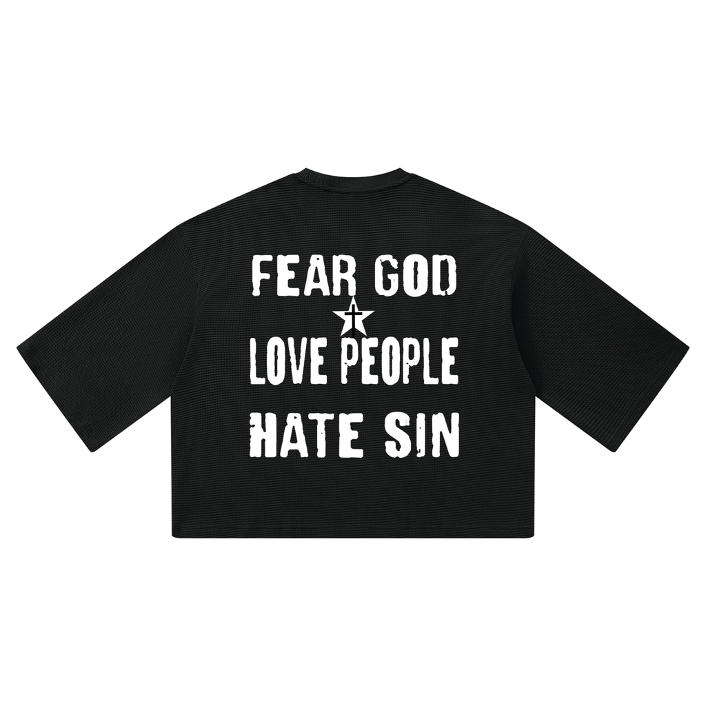 PGF WAFFLE KNIT BOXY TEE / PSALM 105:4 - SEARCH FOR THE LORD AND HIS STRENGTH; CONTINUALLY SEEK HIM.