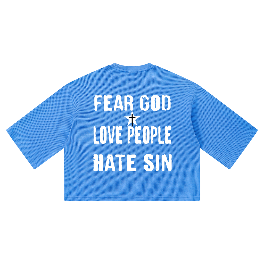 PGF WAFFLE KNIT BOXY TEE / PSALM 105:4 - SEARCH FOR THE LORD AND HIS STRENGTH; CONTINUALLY SEEK HIM.